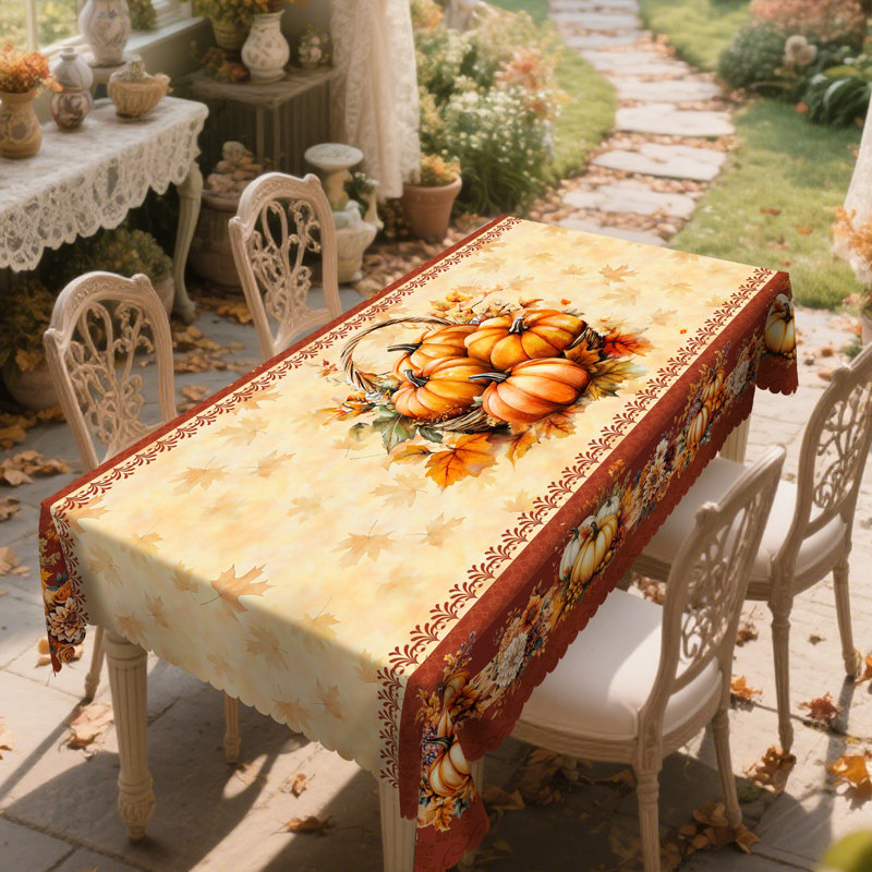1pc Autumn Decor Thanksgiving Polyester Tablecloth, Pumpkin, Maple Leaves, And Sunflowers Pattern Design, Rectangular And Round Autumn Harvest Tablecloth, Thanksgiving Gift, Suitable For Fall Indoor/Outdoor Use, Camping And Picnic Decoration