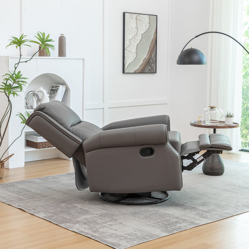 33" Wide Genuine Leather Upholstered Rocker Recliner, Gray