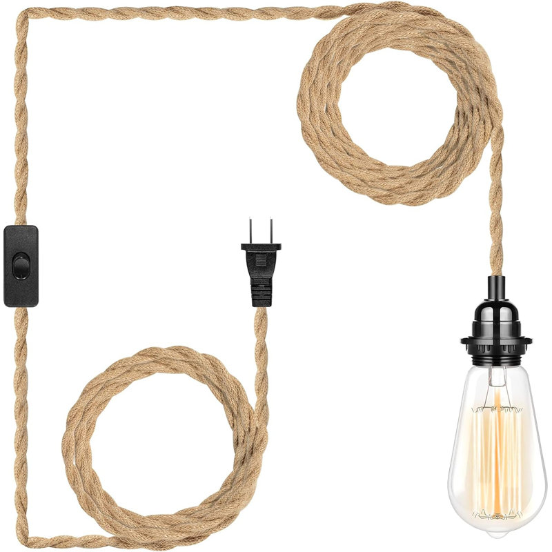 Plug in Hanging Light Fixture, 15FT Pendant Lamp Lights Cord with Switch Cord E26 Bulbs Socket