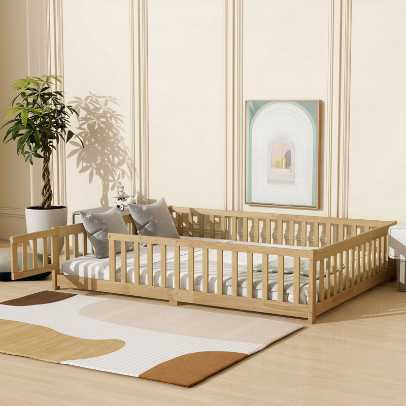 Lit en bois avec clôture, Naturel
