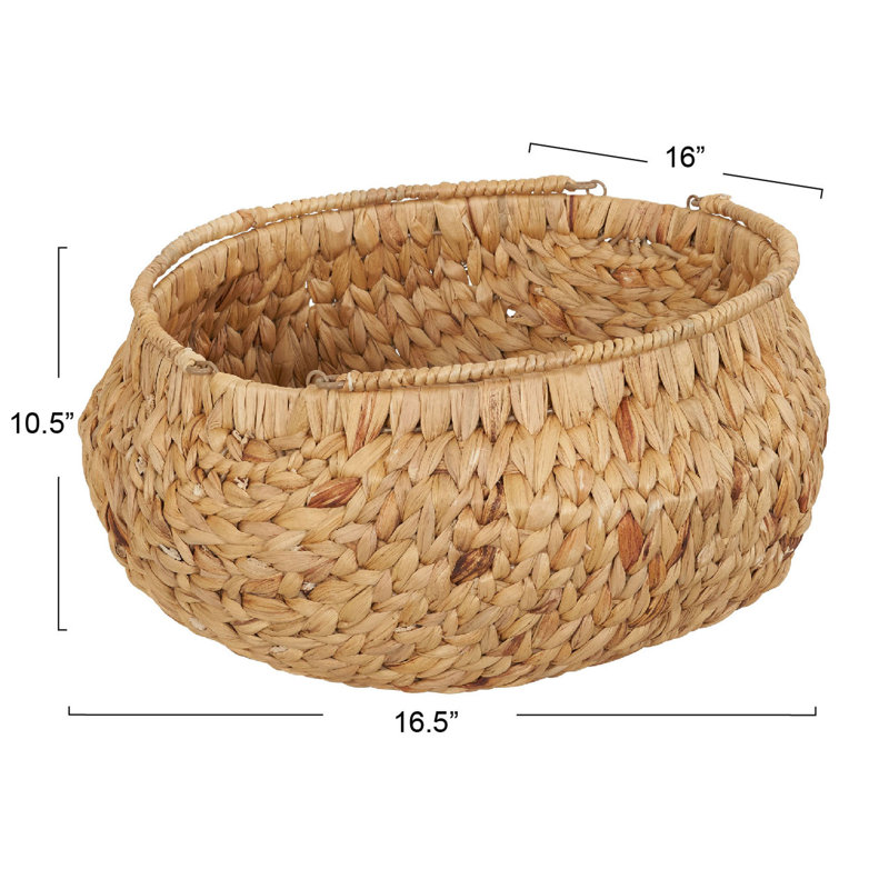 Natural Water Hyacinth Wicker Storage Basket with Handles