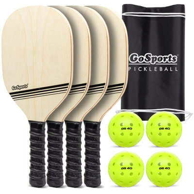 GoSports Pickleball Set with 4 Paddles, 4 Regulation Pickleballs and Carry Case - Retro