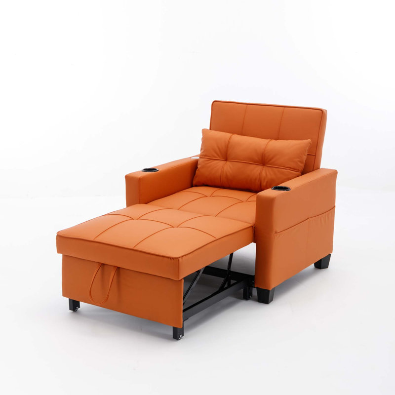 Fauteuil convertible convertible avec ports USB, Tissu orange