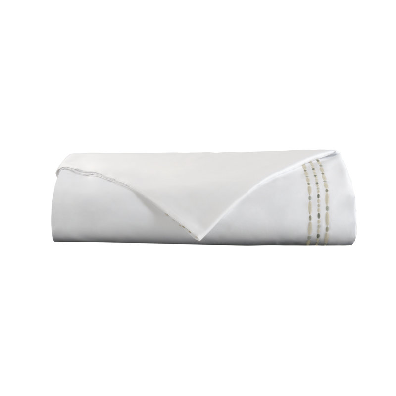 Sole Embroidery By DEA Sateen Duvet Cover, Queen Duvet Cover, White/Silver Lurex