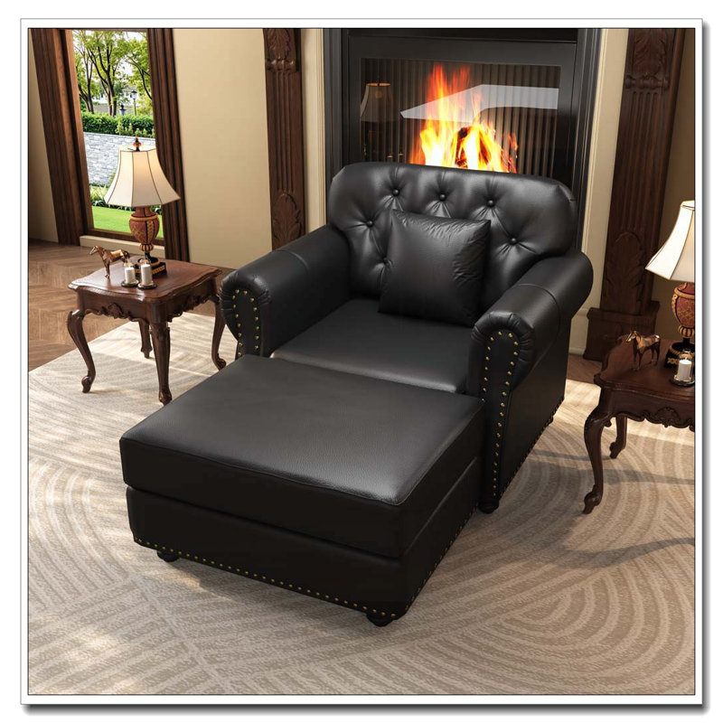 Chaise rembourrée 41,3 po, Noir avec repose-pieds, 1