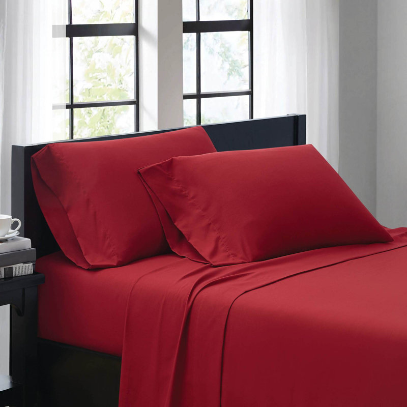 Everyday Microfiber Sheet Set, Red, King Sheet Set with 2 Pillowcases