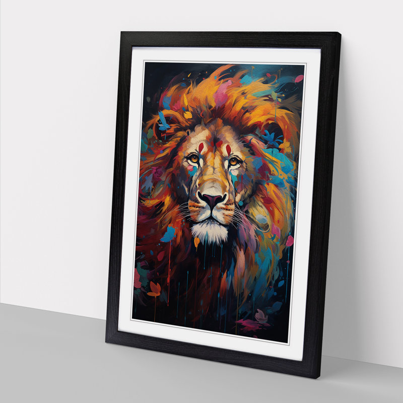 Lion Informel - Single Picture Frame Print on Wood, Black Framed, 34cm H x 25cm W x 2cm D