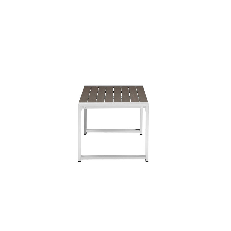 Aynura Rectangular Aluminum Outdoor Coffee Table – 35" x 19" Patio Table with Polyresin Top & Easy Assembly, White Frame Grey Polyresin