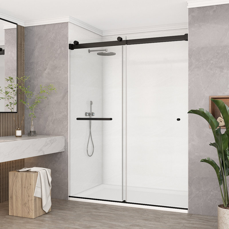 60'' W x 78'' H Double Sliding Frameless Shower Door with 5/16"(8mm) Clear Tempered Glass, Matte Black