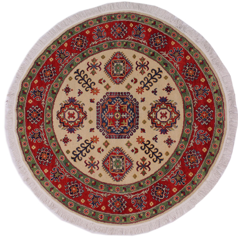 Tapis oriental ovale noué à la main en laine rouge de 4 pi 9 po x 4 pi 11 po Madeeha