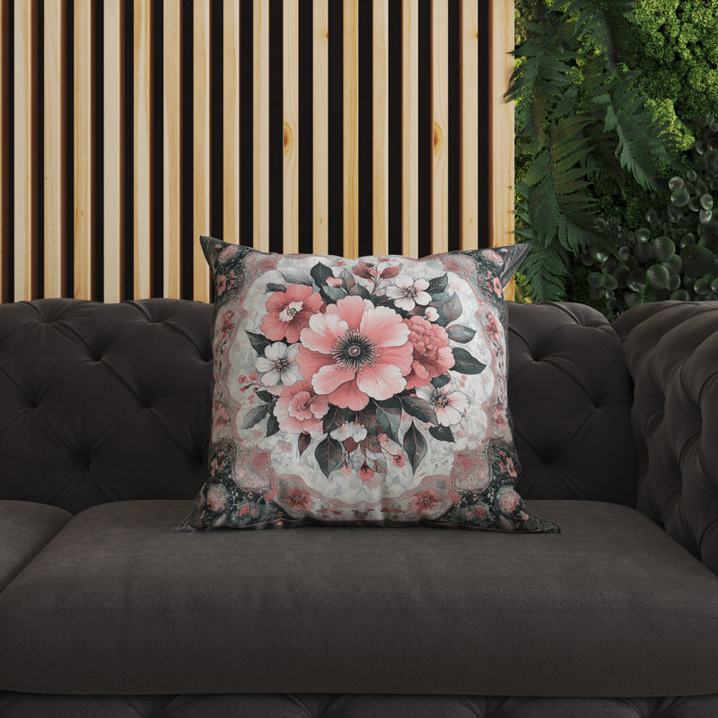 Cachemire Crépuscule Intérieur/Extérieur 26x26, Carré 26 po, Gris / Rose