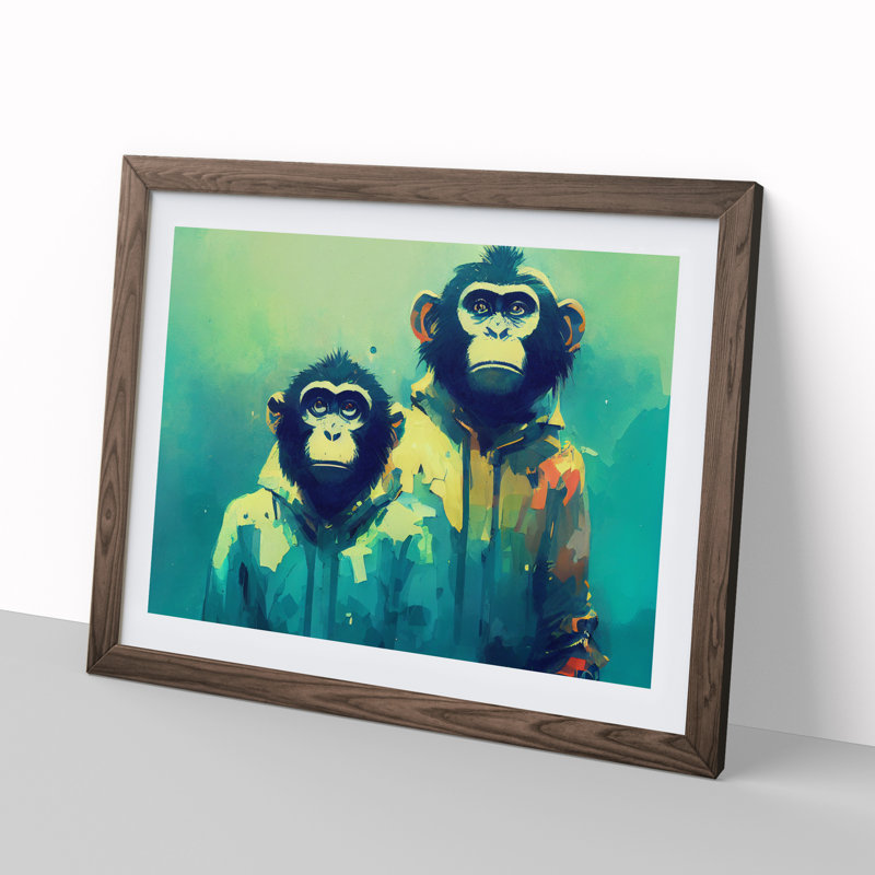 Two Cool Monkeys Abstract - Framed Print, 25cm H x 34cm W x 2cm D, Walnut Framed