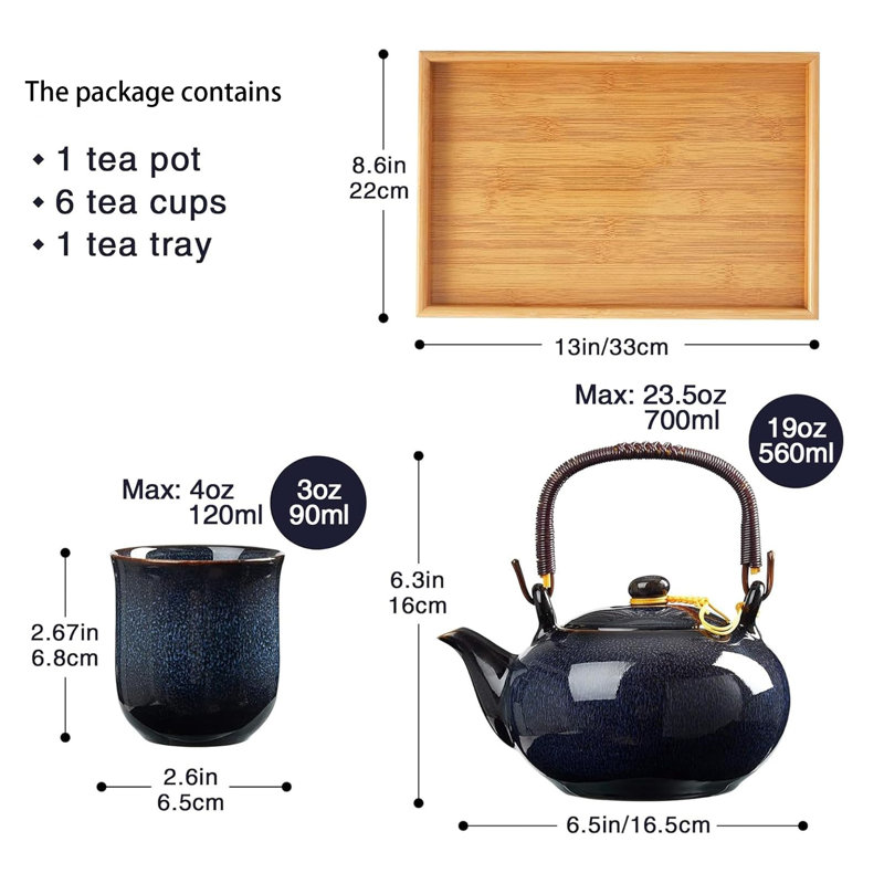 Norden Home Oriental Teapot Set, Dark Blue