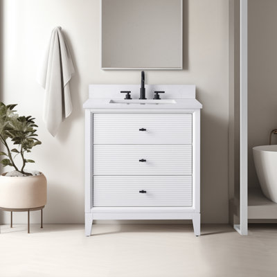 Meuble-lavabo autoportant à simple cuve 30 po avec plateau en marbre Caldwell