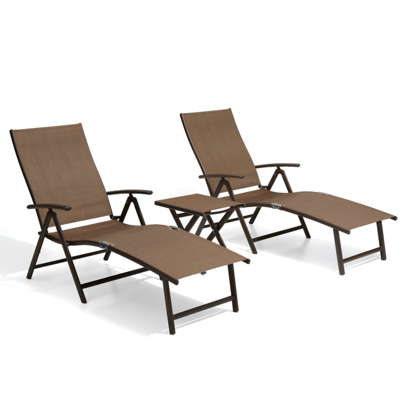 Chaise longue d'extérieur en métal avec table Cllgone, Brun, Brun