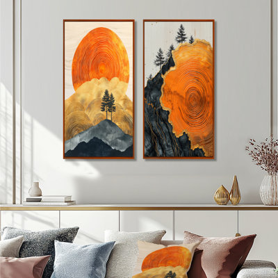 «Sunrise Tree In African Field Landscape II», collection d'art mural 2 pièces