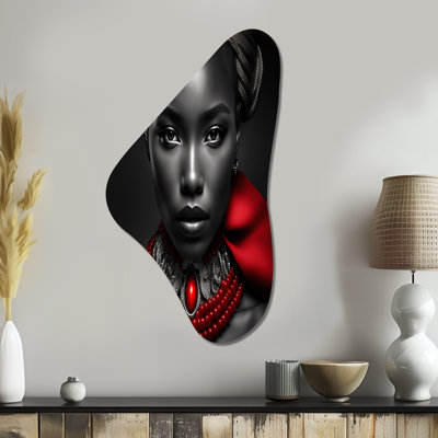 The Lady With The Red Ruby III - Fashion Woman Boomerang Shape Asymmetric Metal Wall Art