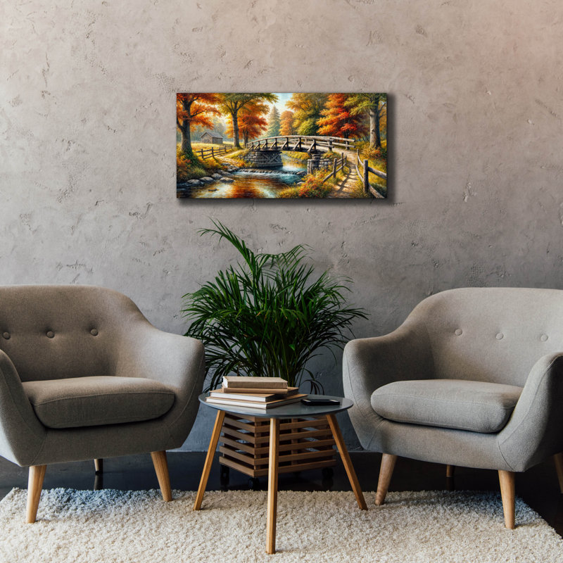 «Countryside Bridge» par Rey Klimt, art mural sur toile, H 20 po x l 40 po