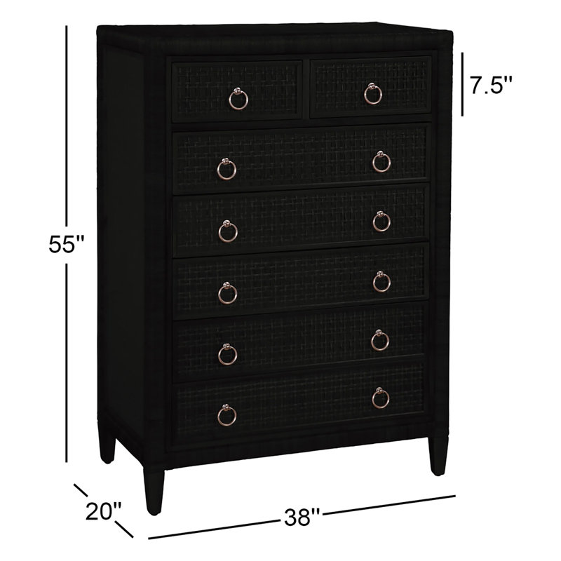 Commode 7 tiroirs Monterey, Noir antique, Non, Nickel satiné