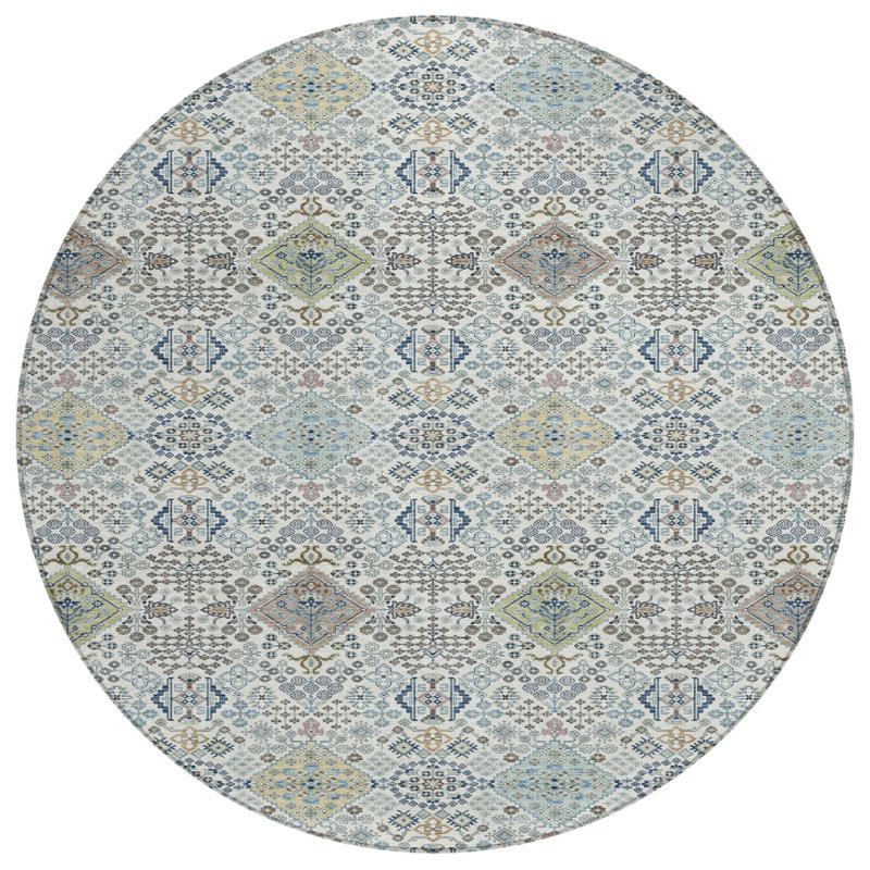 Machine Washable Indoor/Outdoor Chantille ACN2440 Traditional Rug, Ivory, 8' Round