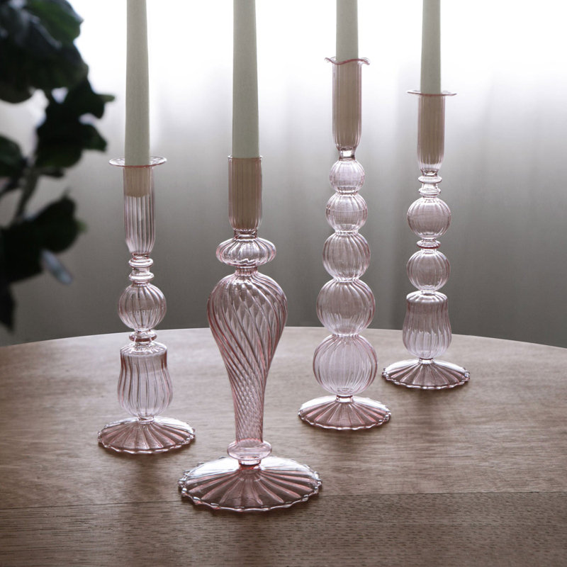 Glass Candlestick, Light Pink
