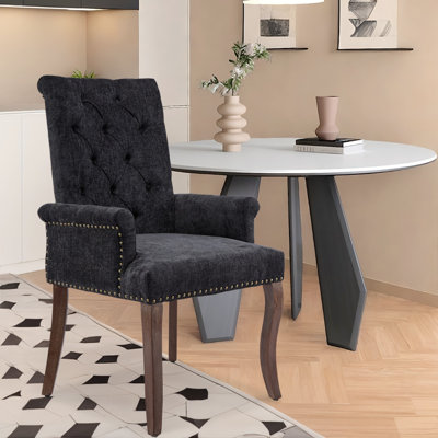 Modern Chenille Upholstered Dining Chair - Hand-Tufted Button Backrest, Curved Solid Wood Legs, Single Pack