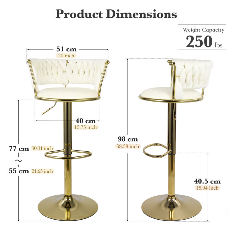 Upholstered Adjustable Height Counter Stool with Metal Frame, White, 2