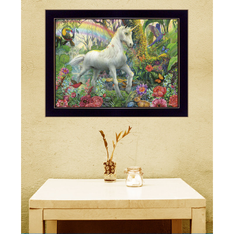 «Rainbow Unicorn», art mural encadré pour le salon et la maison par Ed Wargo, Cadre noir