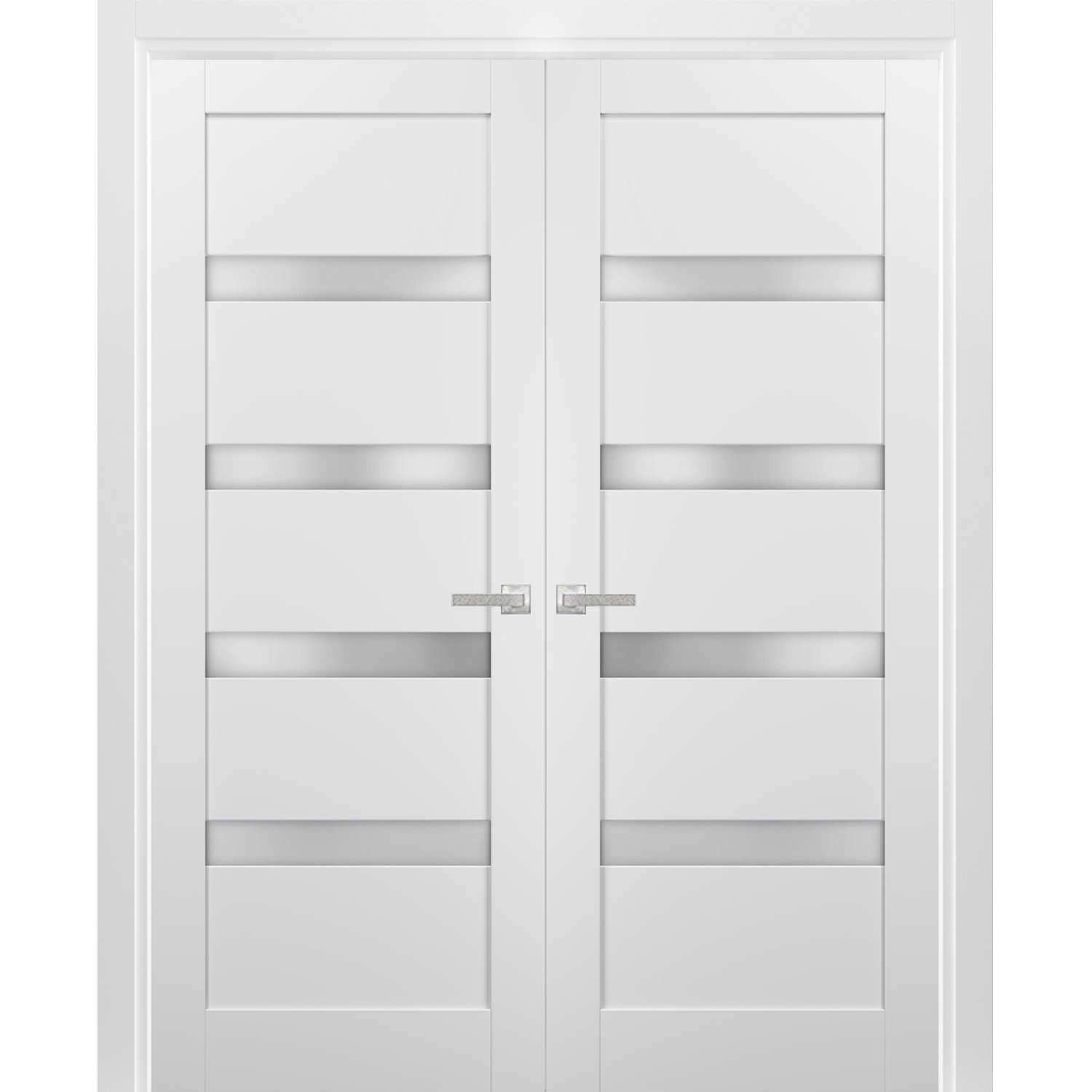 SARTODOORS Quadro Frosted Glass French White Doors with Installation