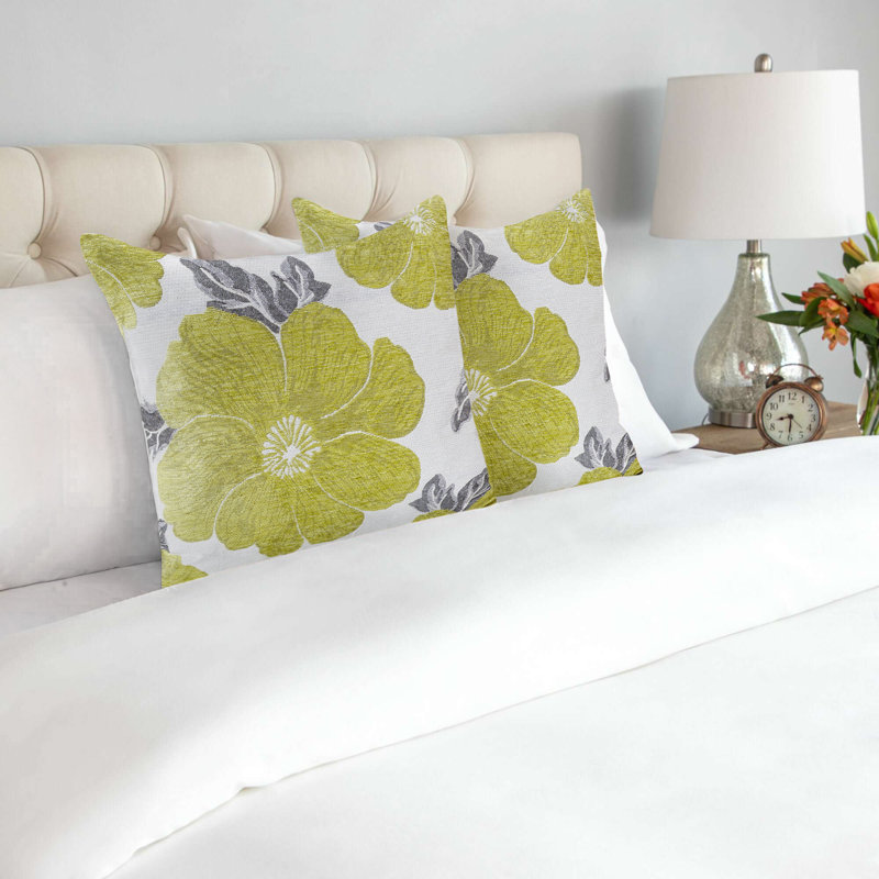 Darionte Floral Square Throw Cushion, Lime/Silver/Grey