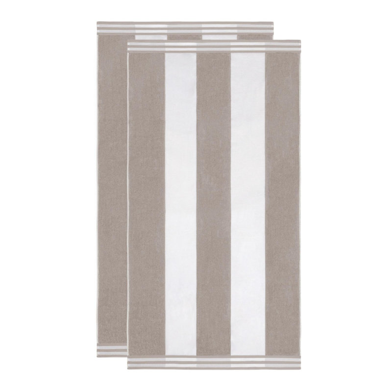 Calheta Cotton Oversized Cabana Stripe Beach Towels, Light Gray, 2