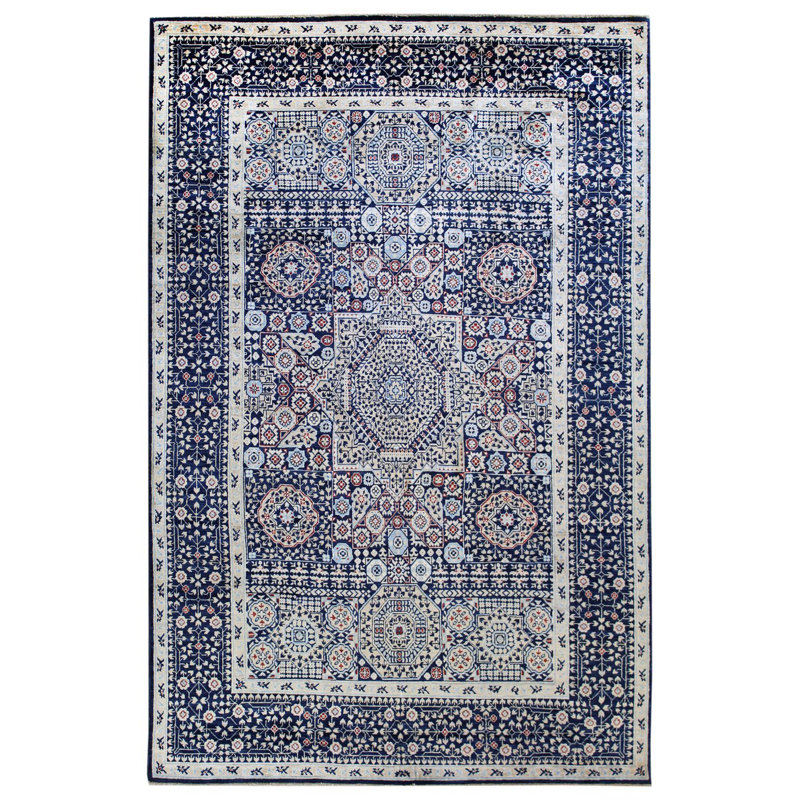 Tapis unique en laine et en coton tissé à la main de style nouvel âge 5 pi 10 po x 9 pi 1 po Mamluk