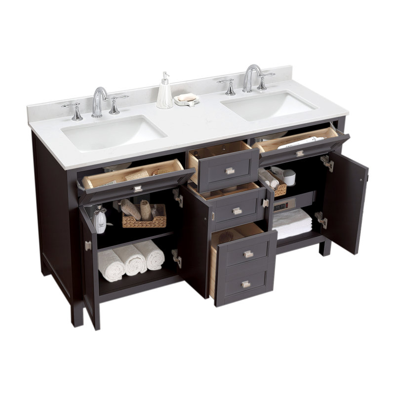 Juniper 60'' Free Standing Double Bathroom Vanity Set with Countertop and sink, Charcoal Gray