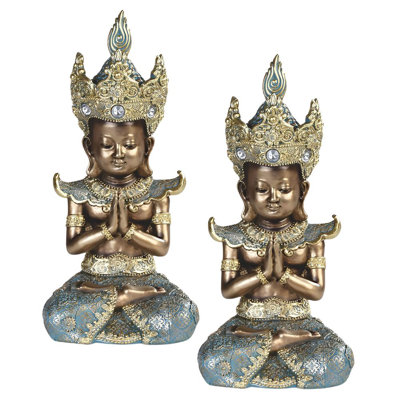 "2-PC Set" ICE ARMOUR 10,5 "H Bouddha thaïlandais priant en or et argent Figurine Figurine Ornement de décoration d'intérieur / de chambre et idées de cadeaux parfaits pour le réchauffement de la maison, les Fêtes et les Anniversaires
