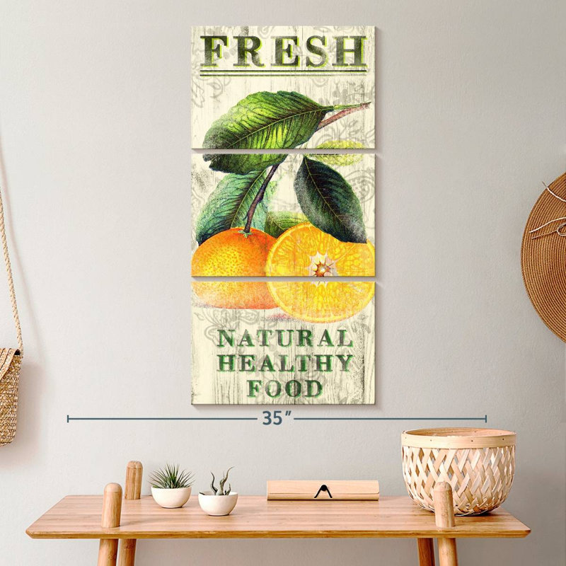 Oranges fraîches, reproduction sur toile, H 15 po x l 32 po x P 1,25 po