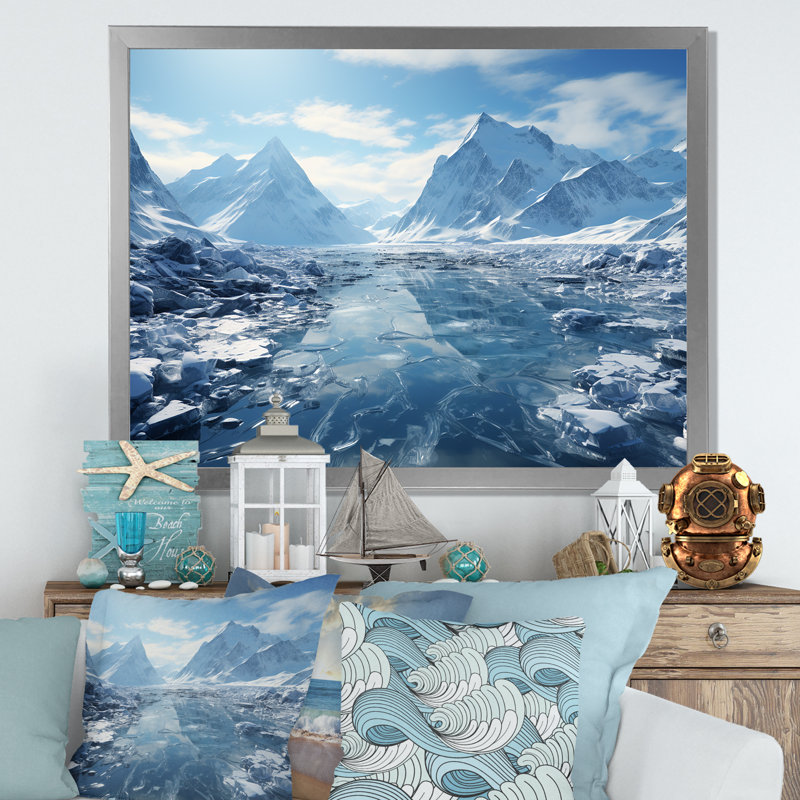 «Glacial Scenery in Canada», reproduction sur toile, Cadre simple argenté, H 24 po x l 32 po x P 1 po