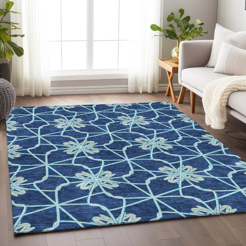Premium Machine Washable Prisco Navy Rug, Rectangle 10' x 14'