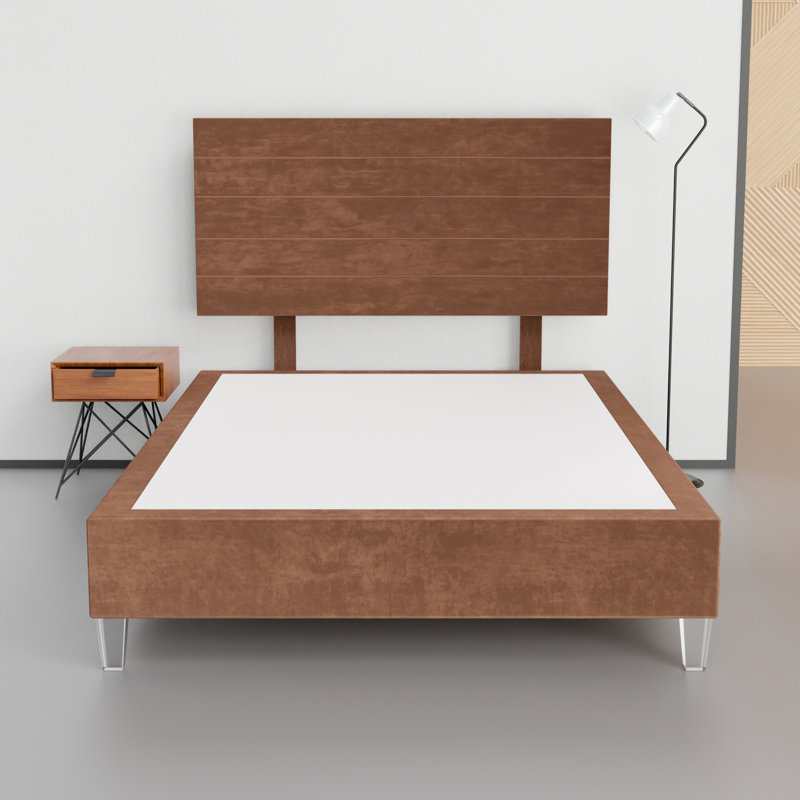 15" Premium Velvet Material Box Spring/Bed Frame With Headboard, Durable & Stylish Acrylic Legs, Full XL, Teal