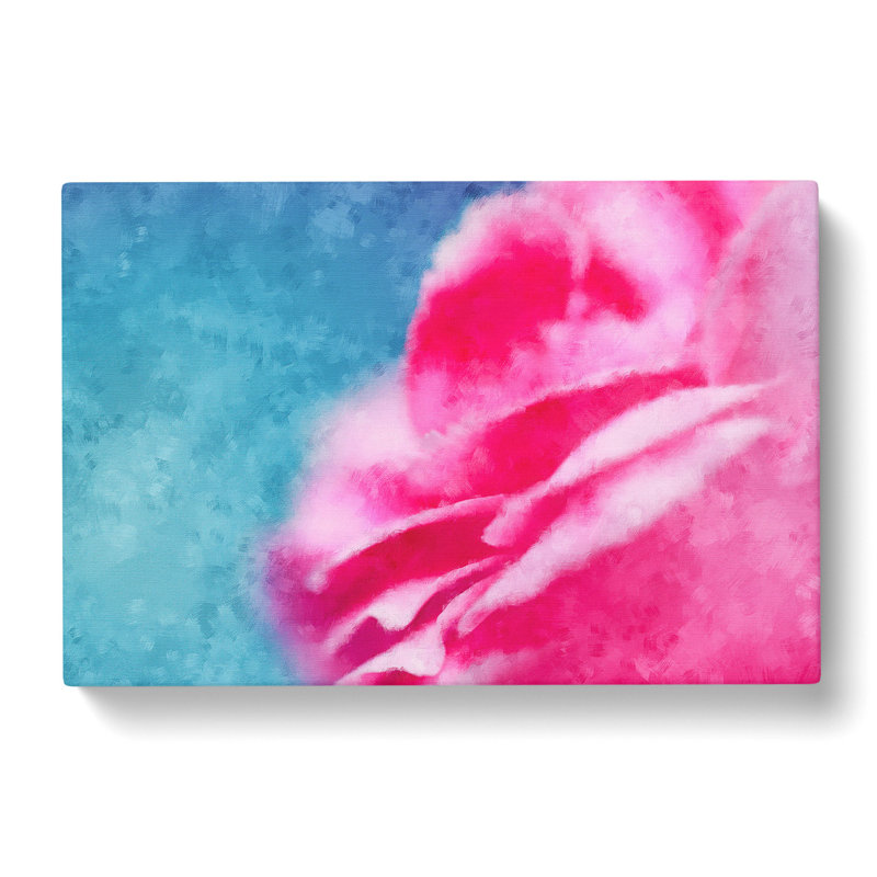 Pink Carnation On Blue Painting - Wrapped Canvas, 50cm H x 76cm W x 3cm D