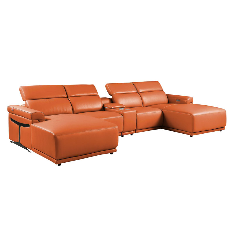 Canapé modulaire en U de couleur chameau 5 pièces Camel avec appuis-tête réglables Camel, Chameau