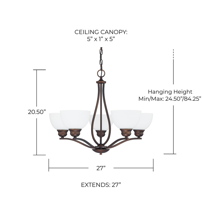 Stanton 5 - Light Steel Dimmable Chandelier, Burnished Bronze