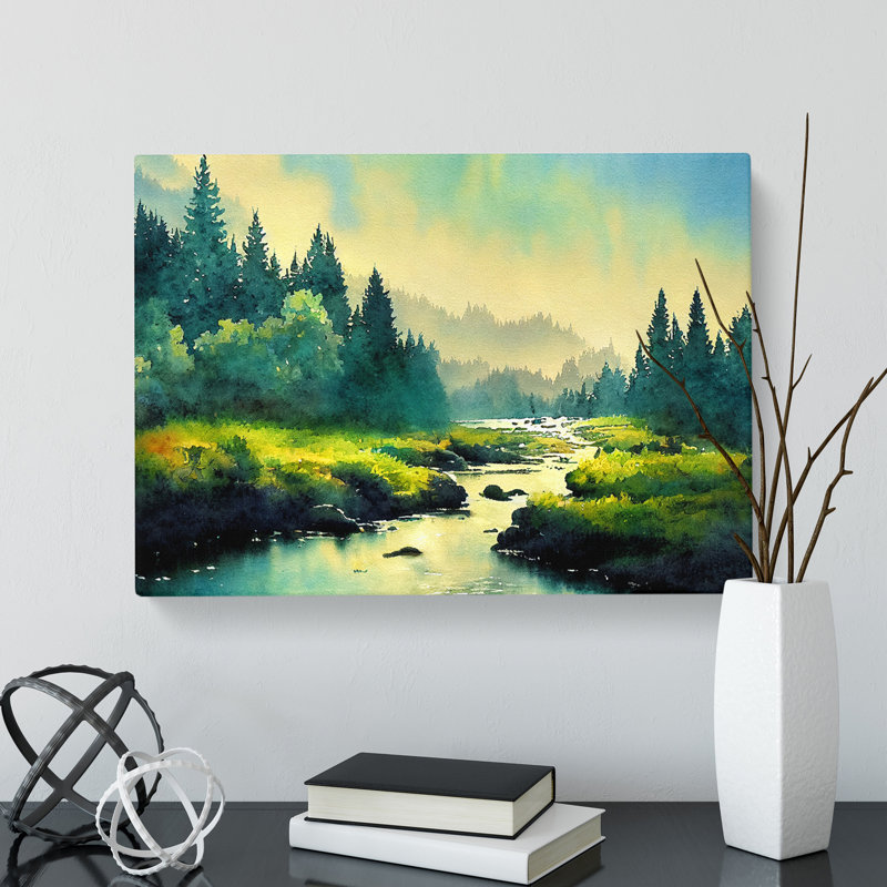 Summer Forest Stream Vol.5 - Wrapped Canvas Painting, 50cm H x 76cm W x 3cm D