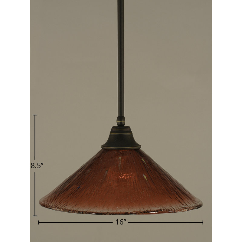 Stem Hung Pendant With Glass, Dark Granite, 16", Raspberry Crystal Glass
