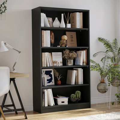 Bibliothèque moderne à 5 tablettes en bois de 60 po de hauteur et large pour bibliothèque de chambre à coucher et de salon