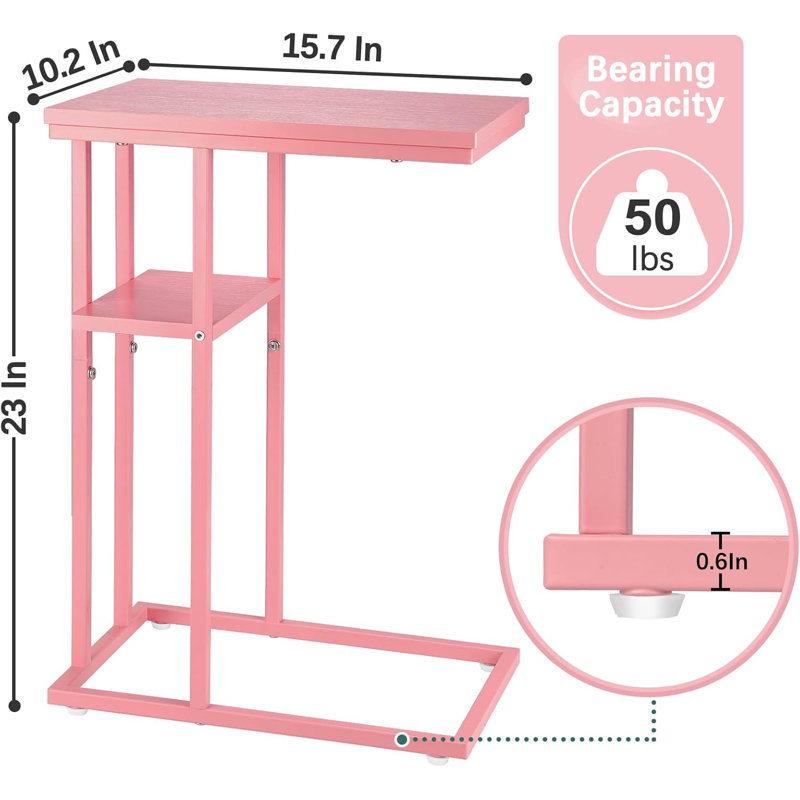 Pink C-Shaped Rustic End Table for Small Spaces