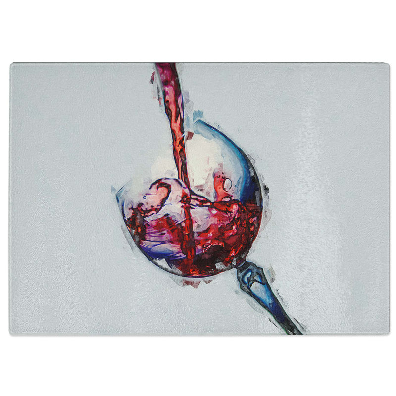 Tempered Glass Tilted Wine Glass in Abstract Cutting Board, 28.5 cm W x 20 cm L