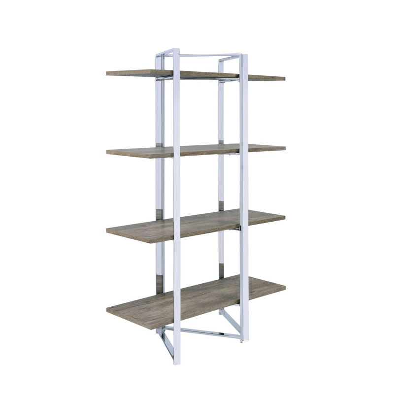 Natural And Chrome 4-Shelf Bookshelf