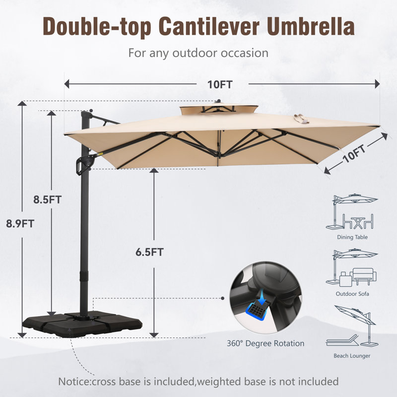 Parasol Cantilever, Beige, H 106 po x l 120 po x P 120 po