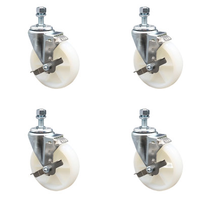 5 Inch SS Nylon Wheel Swivel ½ Inch Threaded Stem Caster Set Brake SCC