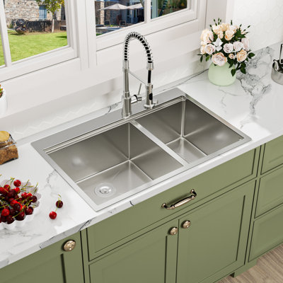 Workstation Kitchen Sink Drop In 16 Gauge Stainless Steel Double Bowl(60/40) Kitchen Sink